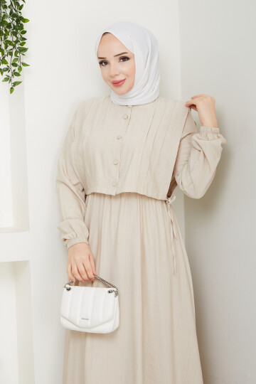 CROP BAĞLAMALI ELBİSE -KREM