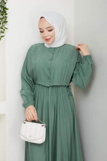 CROP BAĞLAMALI ELBİSE -YEŞİL