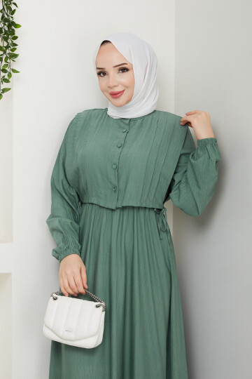 CROP BAĞLAMALI ELBİSE -YEŞİL