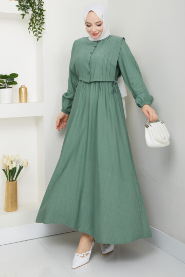 CROP BAĞLAMALI ELBİSE -YEŞİL
