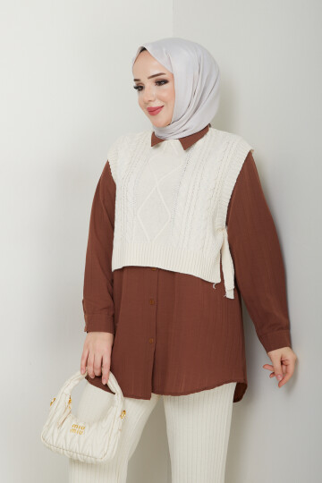 CROP SÜVETER KOMBİN-KAHVERENGİ