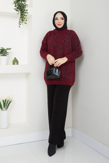 VNZ LEOPAR KAZAK KOMBİN-BORDO