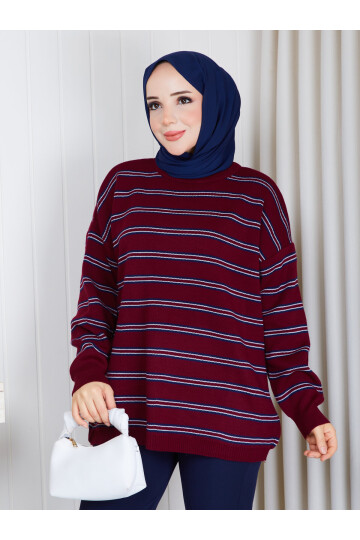0306 ÇİZGİLİ OVERSİZE TRİKO KAZAK-BORDO