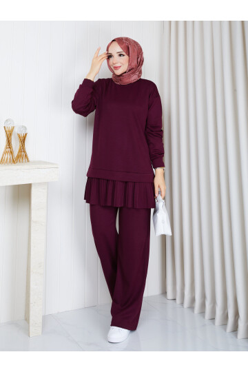0505 Pile Detaylı Oysho Kumaş İkili Takım – Bordo