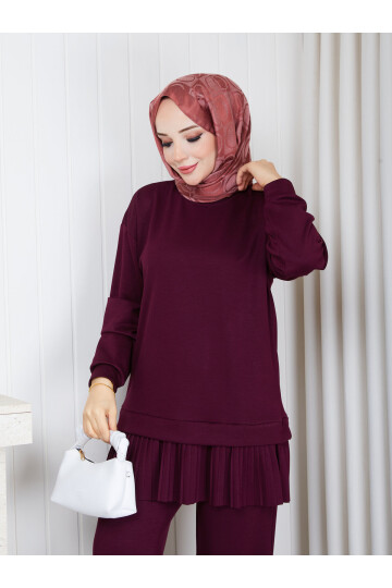 0505 Pile Detaylı Oysho Kumaş İkili Takım – Bordo