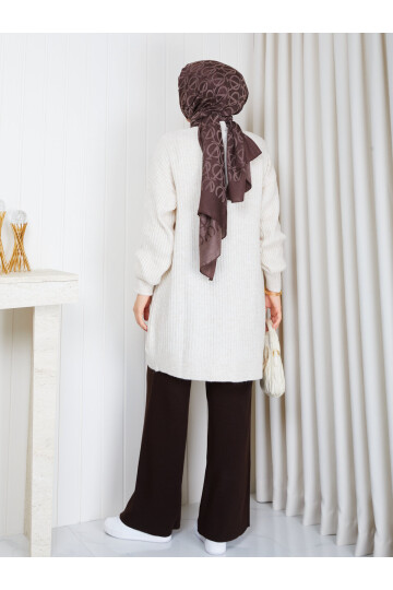 0905 Oversize Bisiklet Yaka Uzun Triko Kazak-Krem