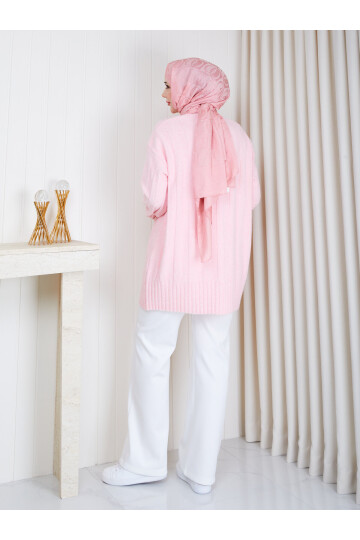 0953 Kalın Fitilli Bisiklet Yaka Triko Tunik –Pembe