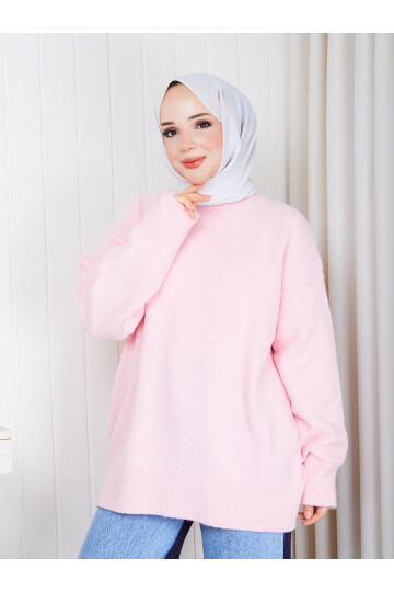 0969 Oversize Salaş Triko Kazak – Pudra Pembe
