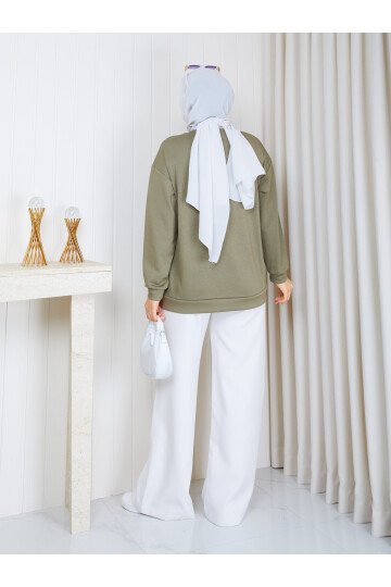 1116 Fermuar Detaylı Oversize Oysho Sweat-Haki