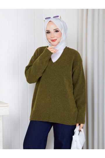 1231 V Yaka Basic Triko Kazak – Haki