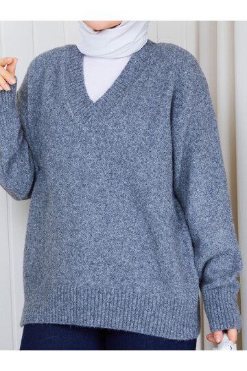 1233 V Yaka Basic Triko Kazak – Gri
