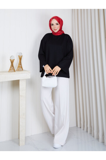 1902 Premium Oysho Kumaş Salaş Kesim Bisiklet Yaka Tunik – Siyah