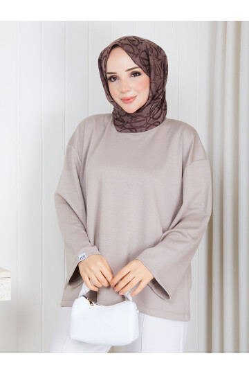 1903 Premium Oysho Kumaş Salaş Kesim Bisiklet Yaka Tunik –Taş
