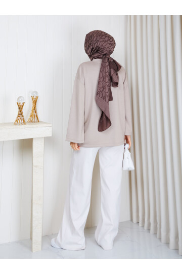 1903 Premium Oysho Kumaş Salaş Kesim Bisiklet Yaka Tunik –Taş