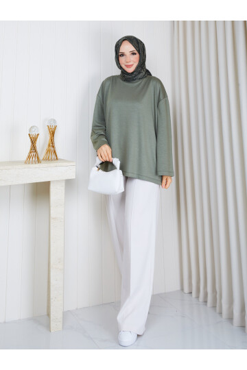 1904 Premium Oysho Kumaş Salaş Kesim Bisiklet Yaka Tunik – Haki