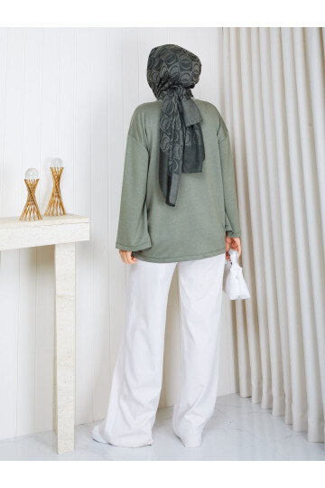 1904 Premium Oysho Kumaş Salaş Kesim Bisiklet Yaka Tunik – Haki