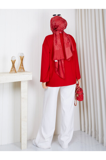 1907 Premium Oysho Kumaş Salaş Kesim Bisiklet Yaka Tunik – Kırmızı