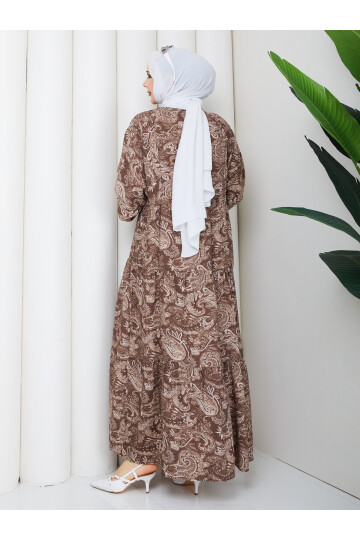 2398 Mango Desenli Salaş Elbise-Kahve
