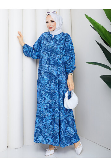 2399 Mango Desenli Salaş Elbise-Lacivert