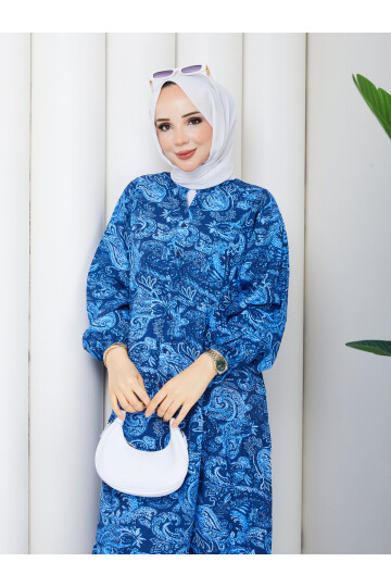 2399 Mango Desenli Salaş Elbise-Lacivert