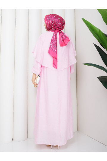 2442 Vual Pelerinli Elbise-Toz Pembe