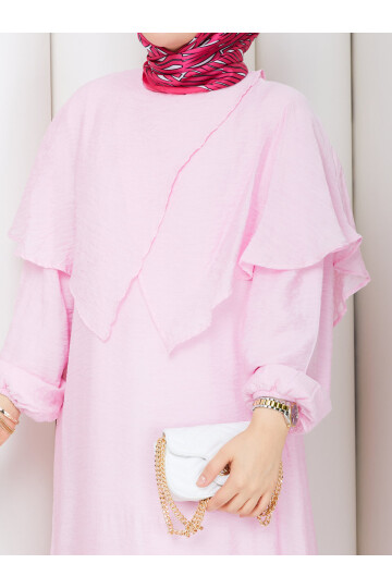 2442 Vual Pelerinli Elbise-Toz Pembe