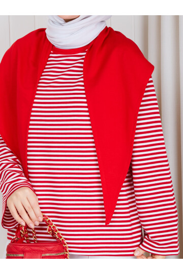 2828 Şal Detaylı Çizgili Oysho Kumaş Sweat – Kırmızı/Beyaz