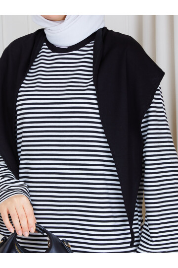 2828 Şal Detaylı Çizgili Oysho Kumaş Sweat – siyah beyaz çizgili