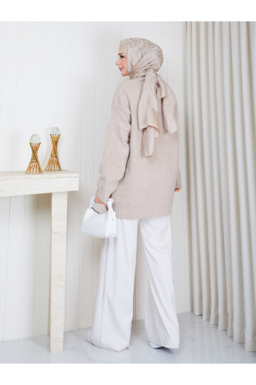 3001 Soft Touch Düğmeli Oversize Triko Hırka – Bej