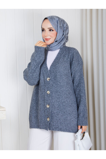 3002 Soft Touch Düğmeli Oversize Triko Hırka – Gri