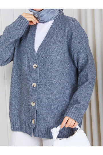 3002 Soft Touch Düğmeli Oversize Triko Hırka – Gri