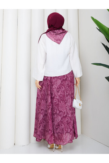 3468 Fularlı Etekli Takım-Bordo