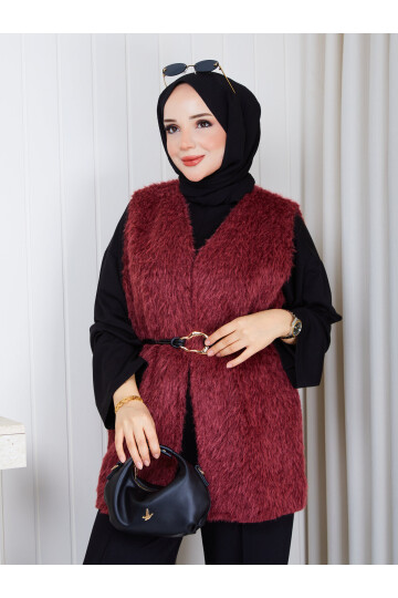 4003 Bordo Kemerli Kürk Yelek