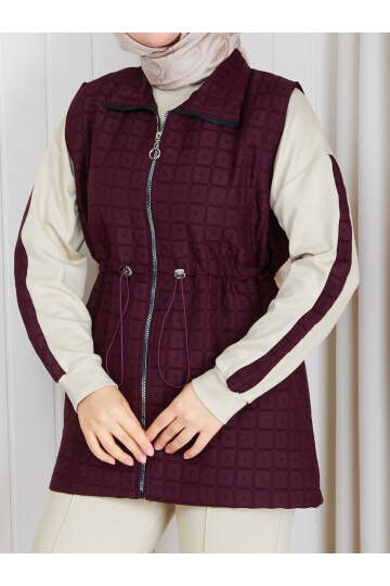 7003 Bordo Kapitone Yelekli 3’lü Spor Takım – Taş-Bordo