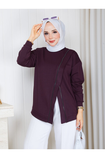9003 Fermuar Detaylı Oysho Üst & Skuba Pantolon Takım – Mürdüm