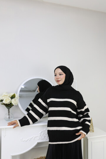 AKD ÇİZGİLİ SALAŞ KAZAK - SİYAH