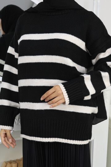 AKD ÇİZGİLİ SALAŞ KAZAK - SİYAH