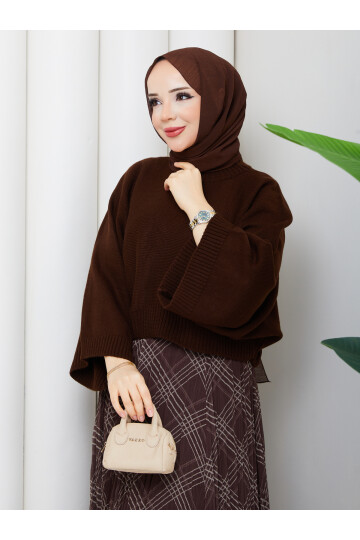 ASİMETRİK ETEK CROP KAZAK KOMBİN - ACI KAHVE