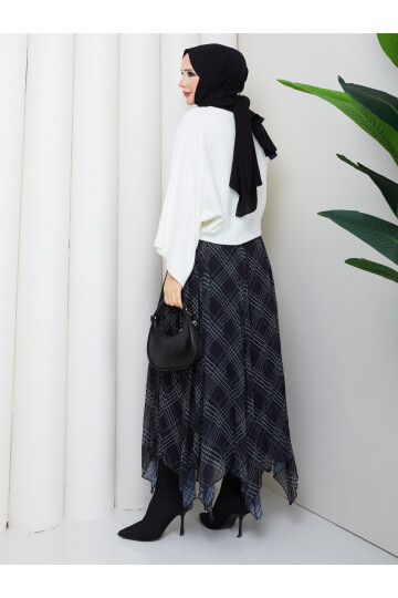 ASİMETRİK ETEK CROP KAZAK KOMBİN - BEYAZ