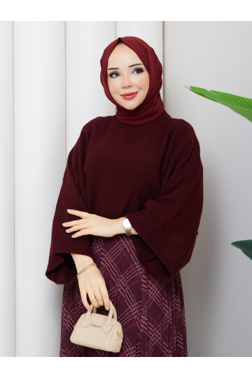 ASİMETRİK ETEK CROP KAZAK KOMBİN - BORDO