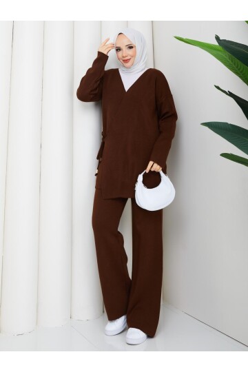 BAĞCIK DETAY TRİKO TAKIM -ACI KAHVE