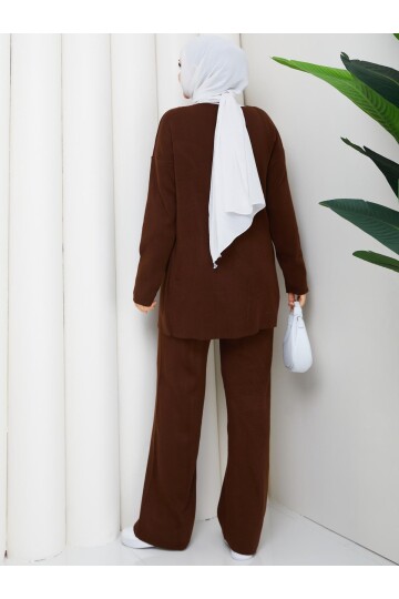 BAĞCIK DETAY TRİKO TAKIM -ACI KAHVE