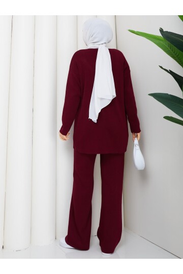 BAĞCIK DETAY TRİKO TAKIM -BORDO