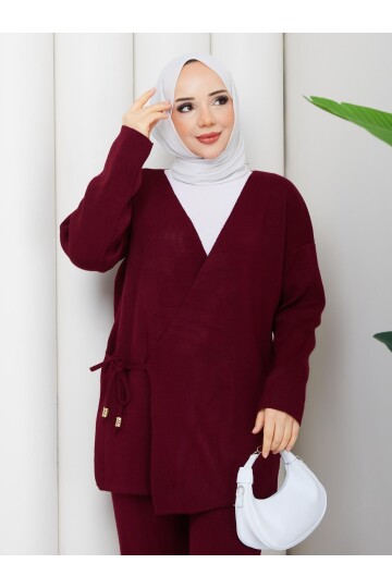 BAĞCIK DETAY TRİKO TAKIM -BORDO