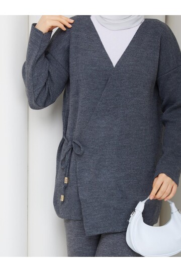 BAĞCIK DETAY TRİKO TAKIM -GRİ