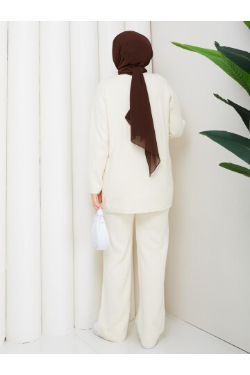 BAĞCIK DETAY TRİKO TAKIM -KREM