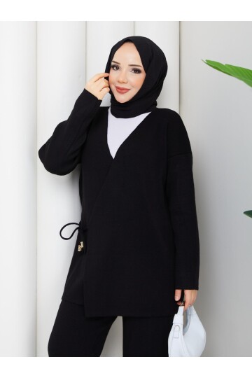 BAĞCIK DETAY TRİKO TAKIM -SİYAH