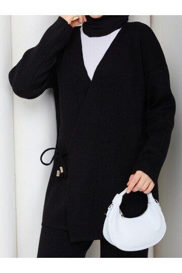 BAĞCIK DETAY TRİKO TAKIM -SİYAH