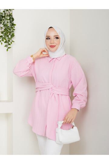 BAĞLAMA DETAYLI GÖMLEK-PEMBE