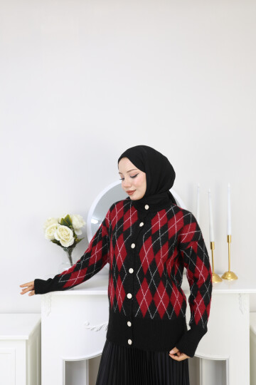 BAKLAVA DESEN HIRKA KOMBİN -KIRMIZI